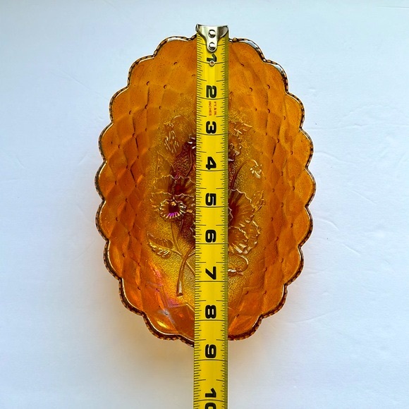 VTG Pansy Flower Marigold Carnival Glass Oval Footed Candy Dish Relish Tray - Picture 8 of 9